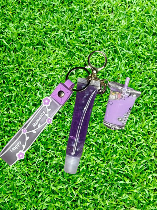 Purple Happy Moments Liquid Acrylic Keychain with lipgloss